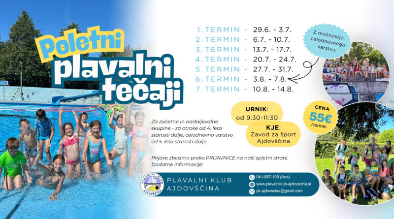 Odpiramo prijave za POLETNE plavalne tečaje 2026